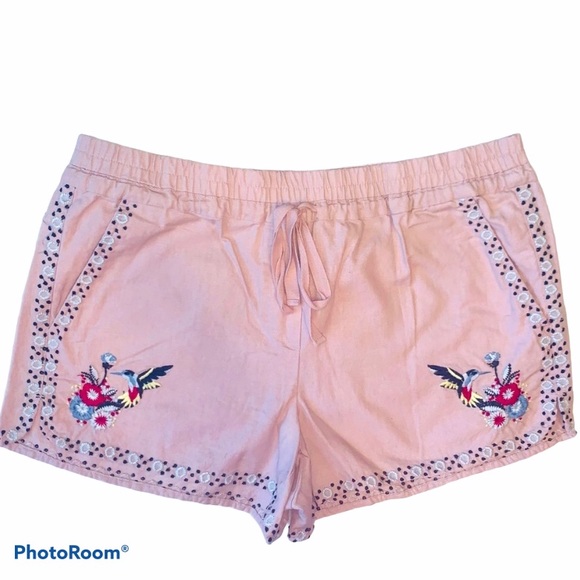 LOFT linen embroidered hummingbird shorts - Picture 1 of 4